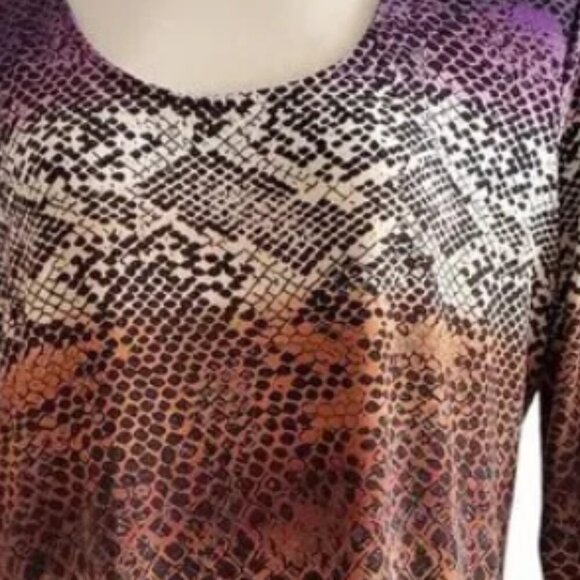 Chico’s Multicolor Animal Print Scoop Neck 3/4 Sleeve Tee-shirt Size L (2) - Picture 2 of 15